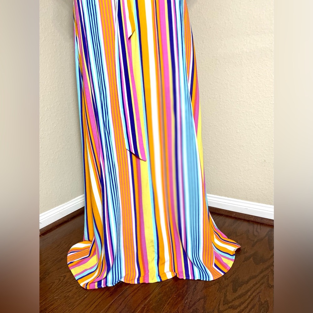 Maxi Dress Francesca's Harper Heritage Striped V-neck Colorful Festival Dress - Picture 17 of 17
